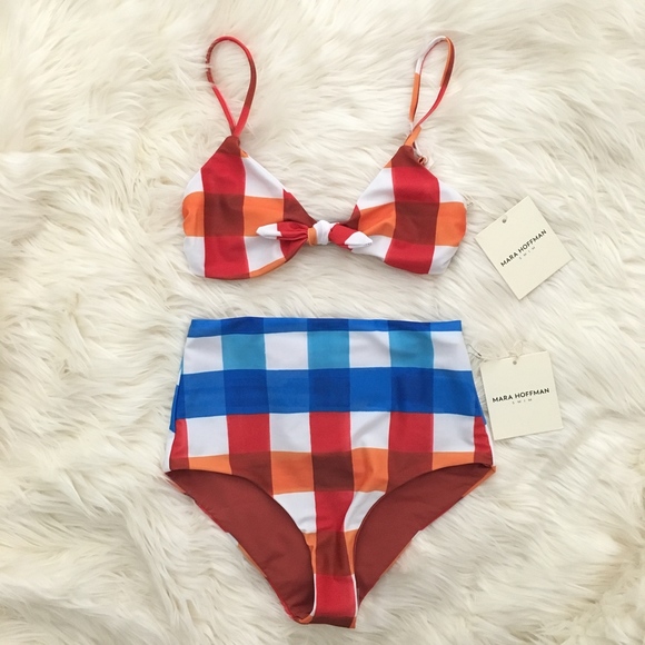MARA HOFFMAN Multicolor Plaid Bikini Top Bottom - Picture 4 of 7